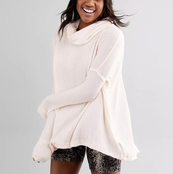 We The Free Juicy Oversized Rib Knit Cowl Neck Split Tulip Back Sweater Cream M - Picture 12 of 12